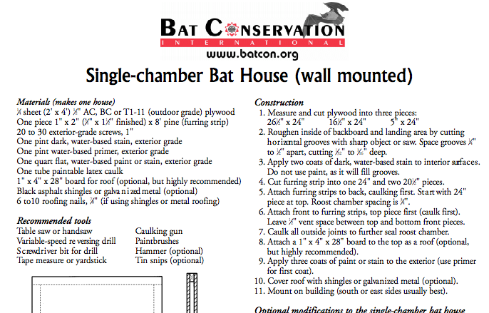 BatCon Bat House Plans - free